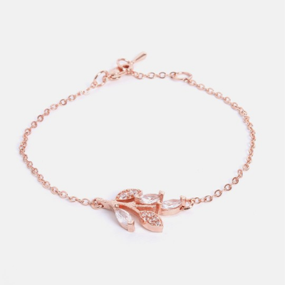 Women Rose Gold-Toned & White Crystal Studded Marquise Vine Bracelet