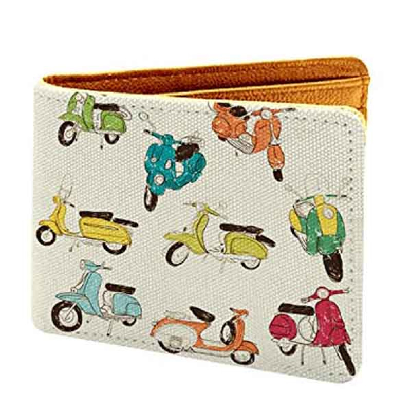 Leather Vintage Scooter Pattern Printed Wallet (Multicolour)